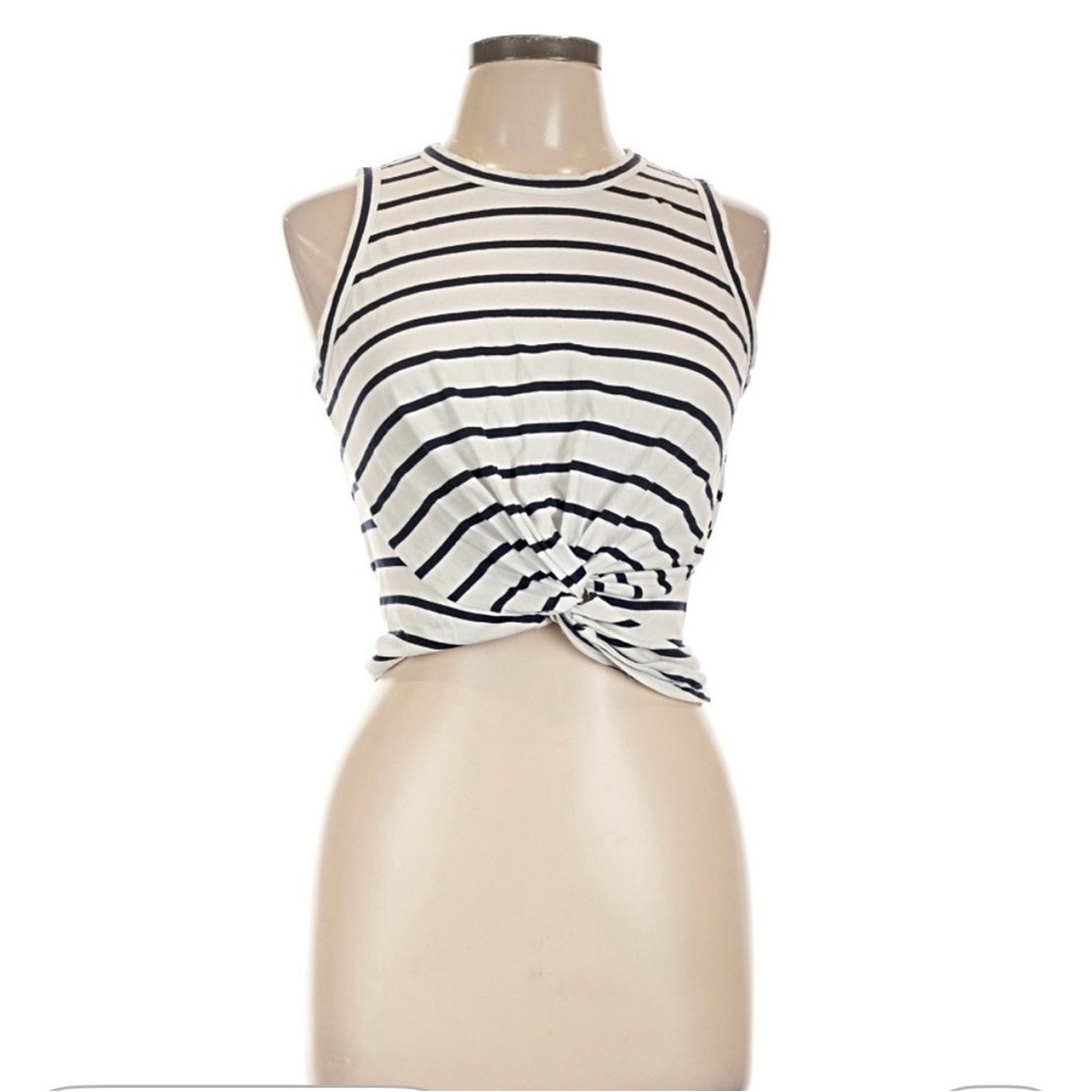 Club Monaco Navy and White Striped Knot-Front Tank Top